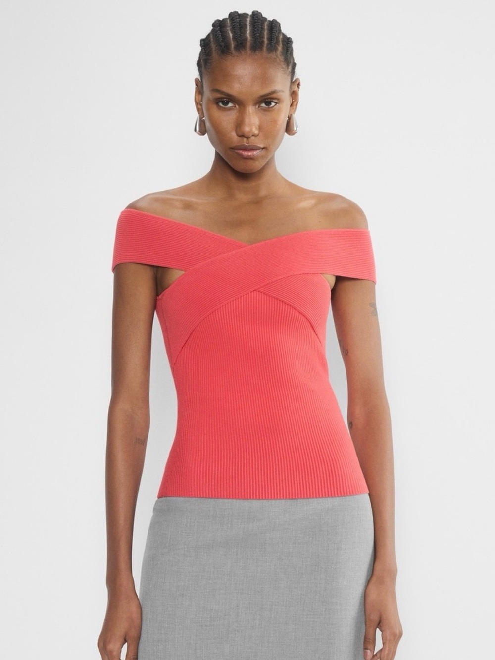 Aritzia Babaton Ribbed Off-Shoulder Crisscross Top